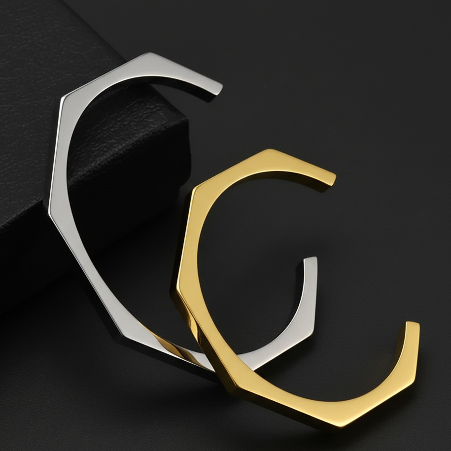 Stainless Steel Hexagon Cuff Bangle